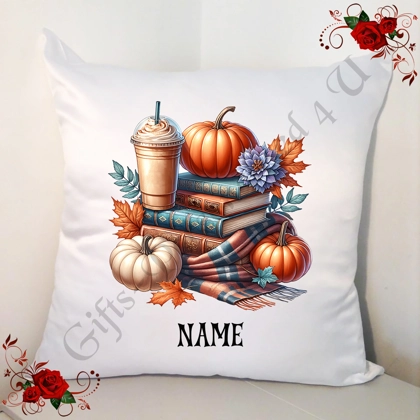 Personalised 18" Cushion - Autumn / Fall - Book Lovers - Name - Design 1 Personalised 18" Cushion - Autumn / Fall - Book Lovers - Name - Design 1
