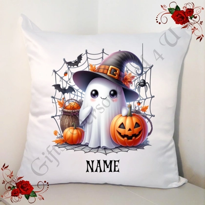 Personalised 18" Cushion - Halloween - Cute Ghost - Name - Design 1 Personalised 18" Cushion - Halloween - Cute Ghost - Name - Design 1