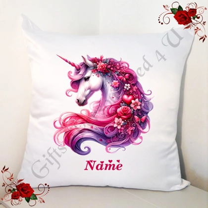Personalised 18" White Cushion - Unicorn & Hearts - Name - Design 20 Personalised 18" White Cushion - Unicorn & Hearts - Name - Design 20