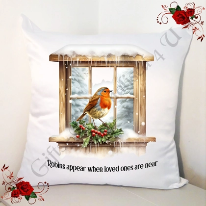 Designed 18" Cushion - Christmas Robins appear when loved ones are near - Design 22