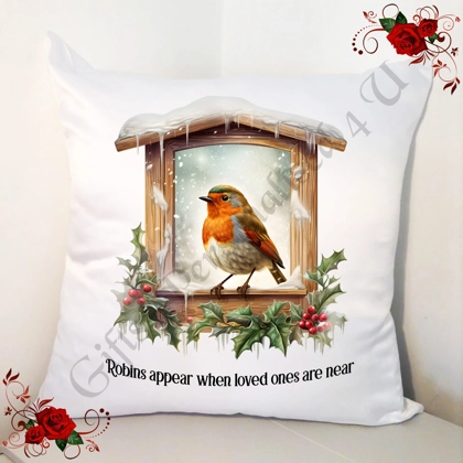 Designed 18" Cushion - Christmas Robins appear when loved ones are near - Design 23 Designed 18" Cushion - Christmas Robins appear when loved ones are near - Design 23