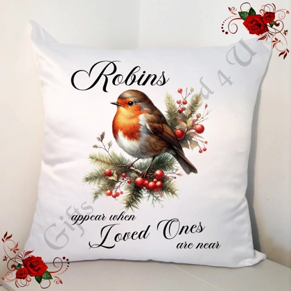 Designed 18" Cushion - Christmas Robins appear when loved ones are near - Design 24