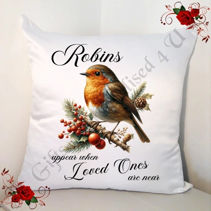 Designed 18" Cushion - Christmas Robins appear when loved ones are near - Design 25
