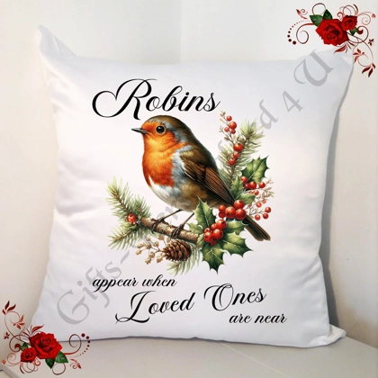 Designed 18" Cushion - Christmas Robins appear when loved ones are near - Design 26