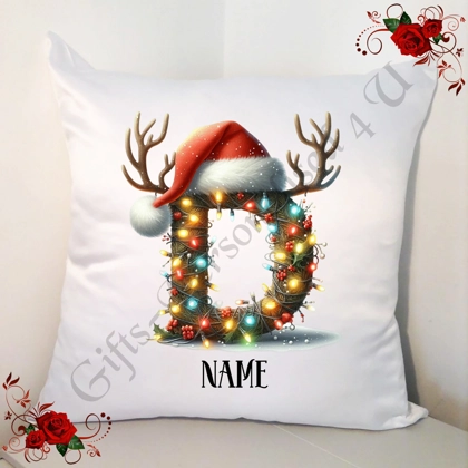 Personalised White 18" (45cm) Cushion - Christmas - Name - Initial A-Z - Design 27 Personalised White 18" (45cm) Cushion - Christmas - Name - Initial A-Z - Design 27