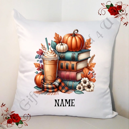 Personalised 18" Cushion - Autumn / Fall - Book Lovers - Name - Design 2 Personalised 18" Cushion - Autumn / Fall - Book Lovers - Name - Design 2