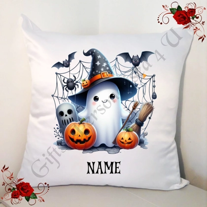 Personalised 18" Cushion - Halloween - Cute Ghost - Name - Design 2 Personalised 18" Cushion - Halloween - Cute Ghost - Name - Design 2