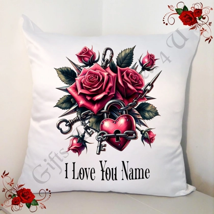 Personalised 18" White Cushion - Valentine's Day - Gothic Roses - Name - Design 2