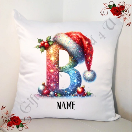 Personalised White 18" (45cm) Cushion - Christmas - Name - Initial A-Z - Design 31 Personalised White 18" (45cm) Cushion - Christmas - Name - Initial A-Z - Design 31