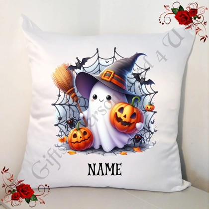 Personalised 18" Cushion - Halloween - Cute Ghost - Name - Design 3 Personalised 18" Cushion - Halloween - Cute Ghost - Name - Design 3