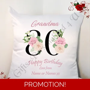 Personalised 18″ Cushion – Special Age Birthday – Nan Grandma Nana etc or a Name – Design 4