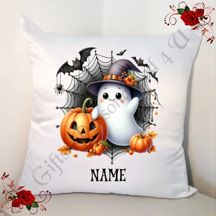 Personalised 18" Cushion - Halloween - Cute Ghost - Name - Design 4 Personalised 18" Cushion - Halloween - Cute Ghost - Name - Design 4
