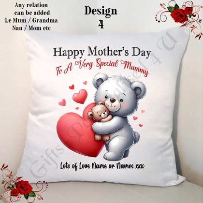 Personalised 18" Cushion Happy Mother's Day - Grey Bears - Mum Nan Grandma etc - D.4