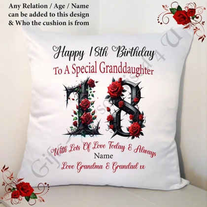Personalised 18″ Cushion – Happy Birthday - 18th 21st etc - Any Relation / Name / Age – D.5 Personalised 18″ Cushion – Happy Birthday - 18th 21st etc - Any Relation / Name / Age – D.5