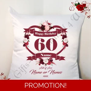 Personalised 18″ Cushion – Happy Birthday Age 30 40 50 60 70 80 90 etc – Name – Design 55