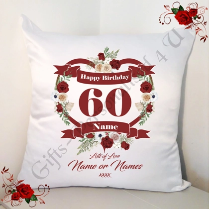 Personalised 18″ Cushion – Happy Birthday Age 30 40 50 60 70 80 90 etc – Name – Design 57 Personalised 18″ Cushion – Happy Birthday Age 30 40 50 60 70 80 90 etc – Name – Design 57