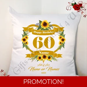 Personalised 18″ Cushion – Happy Birthday Age 30 40 50 60 70 80 90 etc – Name – Design 58