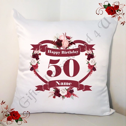Personalised 18″ Cushion – Happy Birthday Age 30 40 50 60 70 80 90 etc – Name – Design 59 Personalised 18″ Cushion – Happy Birthday Age 30 40 50 60 70 80 90 etc – Name – Design 59