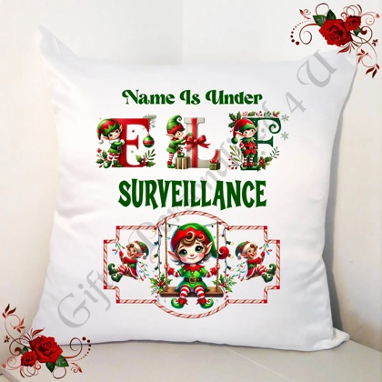 Personalised 18" White Cushion - Christmas - Elf Surveillance - D.5