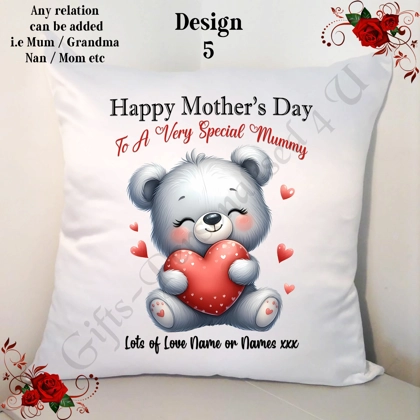 Personalised 18" Cushion Happy Mother's Day - Grey Bears - Mum Nan Grandma etc - D.5