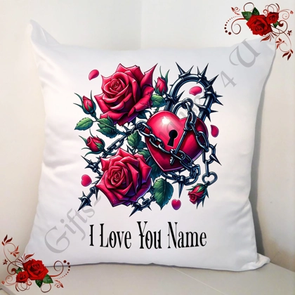 Personalised 18" White Cushion - Valentine's Day - Gothic Roses - Name - Design 6