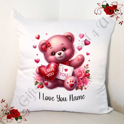 Personalised 18" White Cushion - Valentine's Day - Cute Bear & Hearts - Name - Design 6 Personalised 18" White Cushion - Valentine's Day - Cute Bear & Hearts - Name - Design 6