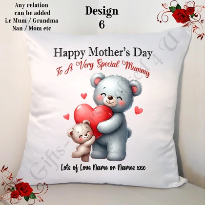 Personalised 18" Cushion Happy Mother's Day - Grey Bears - Mum Nan Grandma etc - D.6
