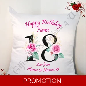 Personalised 18″ Cushion – Special Age Birthday – Daughter Mum etc or a Name – Design 7
