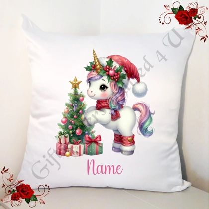 Personalised 18" White Cushion - Christmas - Unicorn - Name - Design 7 Personalised 18" White Cushion - Christmas - Unicorn - Name - Design 7