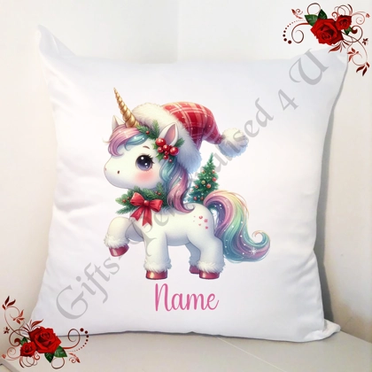 Personalised 18" White Cushion - Christmas - Unicorn - Name - Design 8 Personalised 18" White Cushion - Christmas - Unicorn - Name - Design 8
