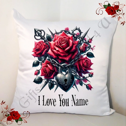 Personalised 18" White Cushion - Valentine's Day - Gothic Roses - Name - Design 8