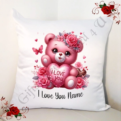 Personalised 18" White Cushion - Valentine's Day - Cute Bear & Hearts - Name - Design 8 Personalised 18" White Cushion - Valentine's Day - Cute Bear & Hearts - Name - Design 8
