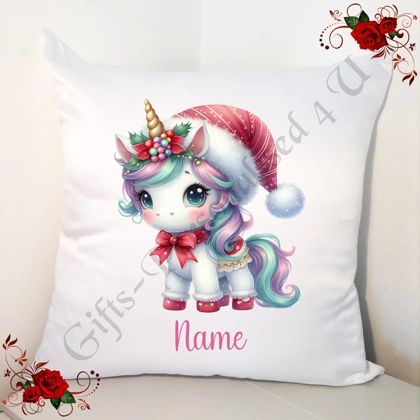 Personalised 18" White Cushion - Christmas - Unicorn - Name - Design 9 Personalised 18" White Cushion - Christmas - Unicorn - Name - Design 9