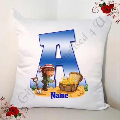 Personalised White 18" Cushion - Pirate - Name - Initial A-Z - Design 1