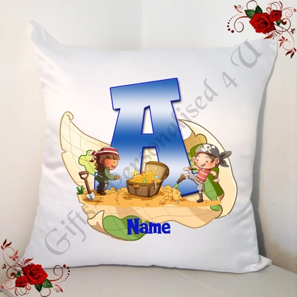 Personalised White 18" Cushion - Pirate - Name - Initial A-Z - Design 2