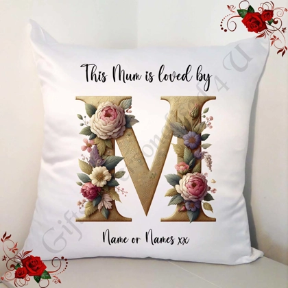 Personalised White 18" Cushion - Mother's Day / Birthday - Loved by - Mum Mummy Mam etc - D.1