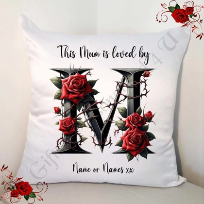 Personalised White 18" Cushion - Mother's Day / Birthday - Loved by - Mum Mummy Mam etc - D.2