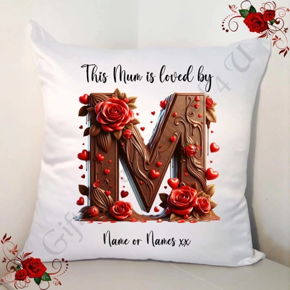 Personalised White 18" Cushion - Mother's Day / Birthday - Loved by - Mum Mummy Mam etc - D.46