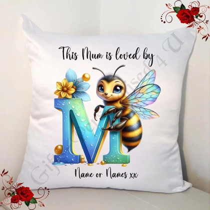 Personalised White 18" Cushion - Mother's Day / Birthday - Loved by - Mum Mummy Mam etc - D.51