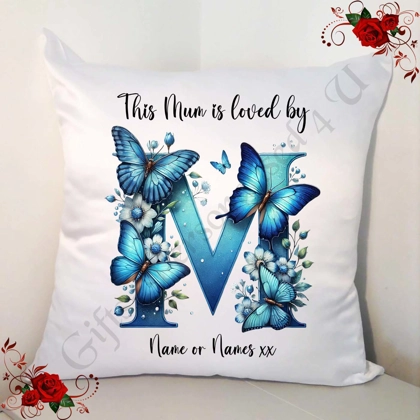 Personalised White 18" Cushion - Mother's Day / Birthday - Loved by - Mum Mummy Mam etc - D.52