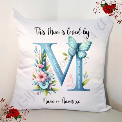 Personalised White 18" Cushion - Mother's Day / Birthday - Loved by - Mum Mummy Mam etc - D.56