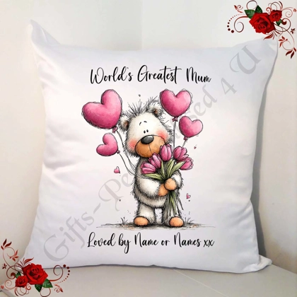 Personalised 18" Cushion - Mother's Day / Birthday - Bear - Mum Nan Grandma etc - D.2