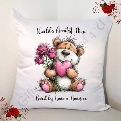 Personalised 18" Cushion - Mother's Day / Birthday - Bear - Mum Nan Grandma etc - D.3
