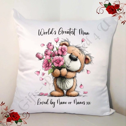 Personalised 18" Cushion - Mother's Day / Birthday - Bear - Mum Nan Grandma etc - D.4