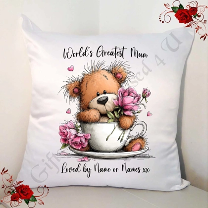 Personalised 18" Cushion - Mother's Day / Birthday - Bear - Mum Nan Grandma etc - D.5