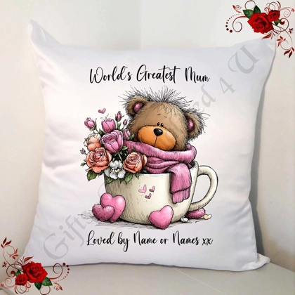 Personalised 18" Cushion - Mother's Day / Birthday - Bear - Mum Nan Grandma etc - D.8