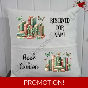Personalised 16″ Pocket Cushion - Book Lovers - Books - Name - D.1