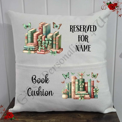 Personalised 16″ Pocket Cushion - Book Lovers - Books - Name - D.1