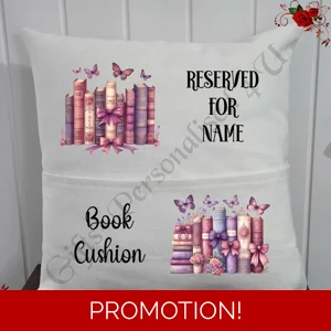 Personalised 16″ Pocket Cushion - Book Lovers - Books - Name - D.2