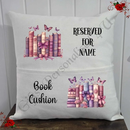 Personalised 16″ Pocket Cushion - Book Lovers - Books - Name - D.2